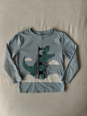 Old Navy Blue Long-Sleeve Tee with Green Dino and Bridge Graphic